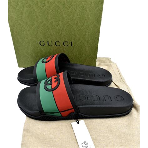 gucci rubber slides saks|Gucci interlocking slides.